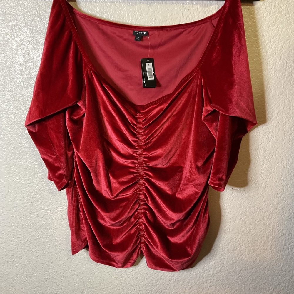 Torrid Red Velvet Ruched Blouse